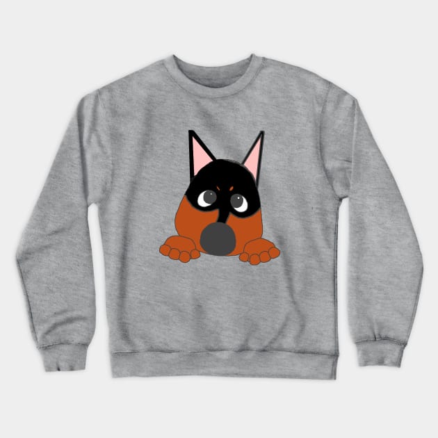 miniature pinscher black and rust peeking cartoon Crewneck Sweatshirt by Wanderingangel